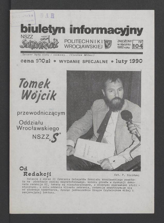 Biuletyn Informacyjny NSZZ „Solidarność” Politechniki Wrocławskiej. 1989, numer 104, wydanie specjalne