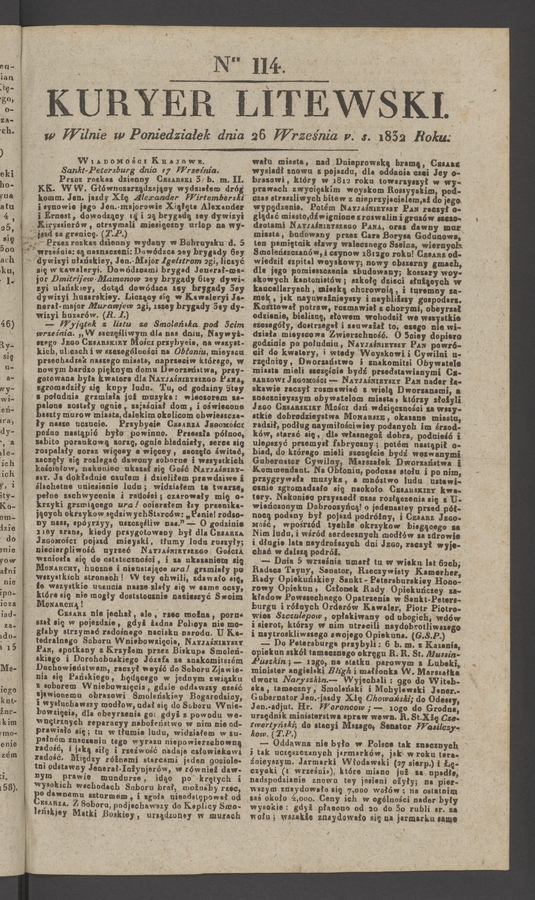 Kuryer Litewski. 1832, numer 114