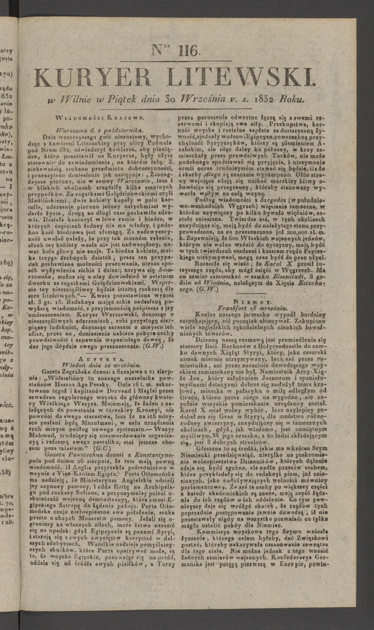 Kuryer Litewski. 1832, numer&nbsp;116