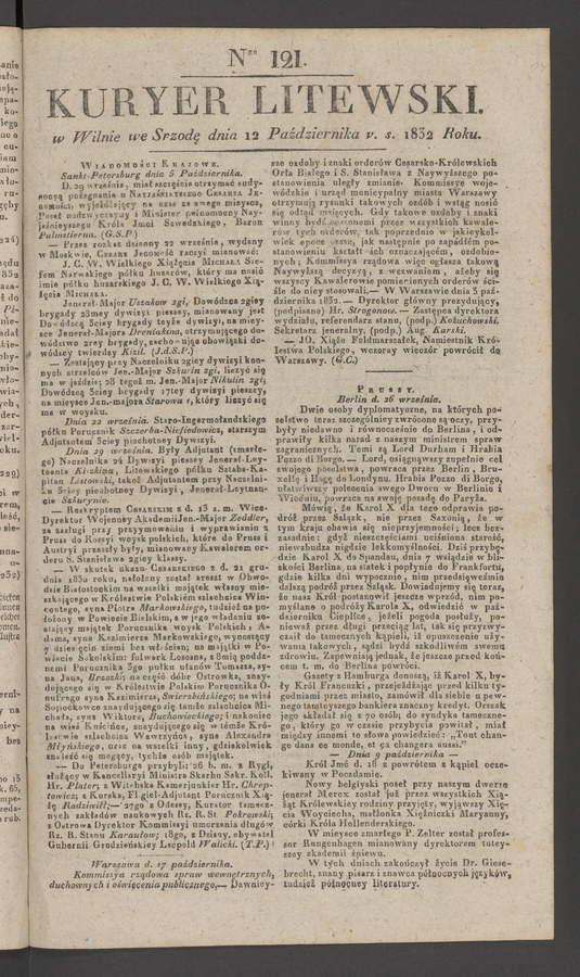 Kuryer Litewski. 1832, numer&nbsp;121