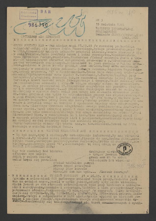 Aut&nbsp;: biuletyn informacyjny Solidarności Zakład&oacute;w CNPAE: Centrum, IASE, ZDAE, ZPUA. 1983, numer&nbsp;3