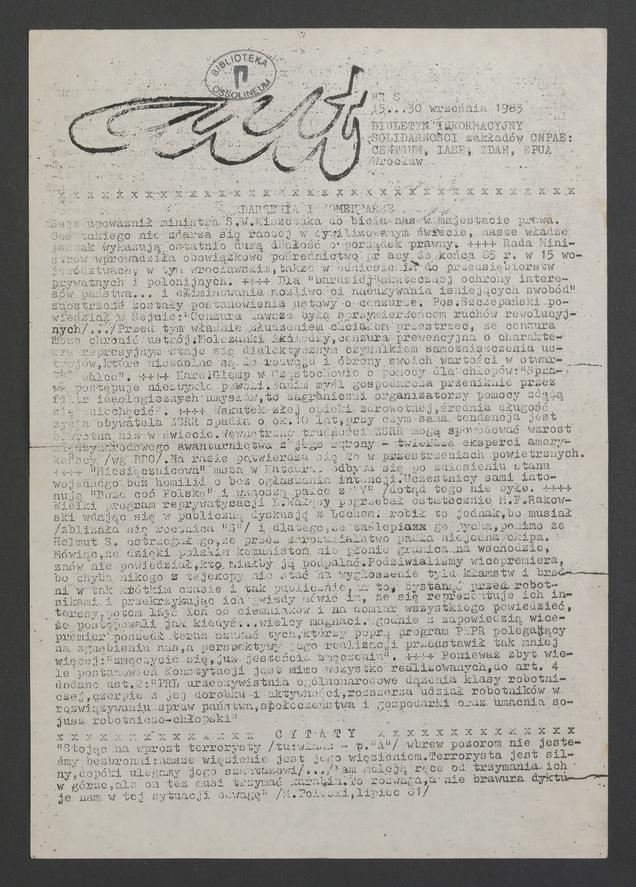Aut&nbsp;: biuletyn informacyjny Solidarności Zakład&oacute;w CNPAE: Centrum, IASE, ZDAE, ZPUA. 1983, numer&nbsp;8