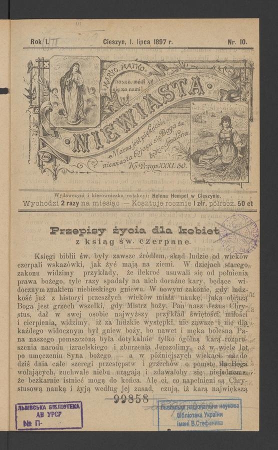 Niewiasta. Rok&nbsp;2, 1897, numer&nbsp;10