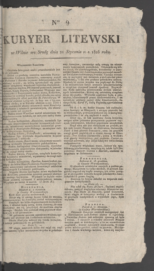 Kuryer Litewski. 1825, numer&nbsp;9