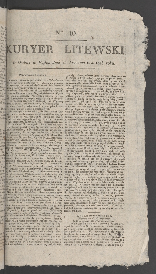 Kuryer Litewski. 1825, numer&nbsp;10