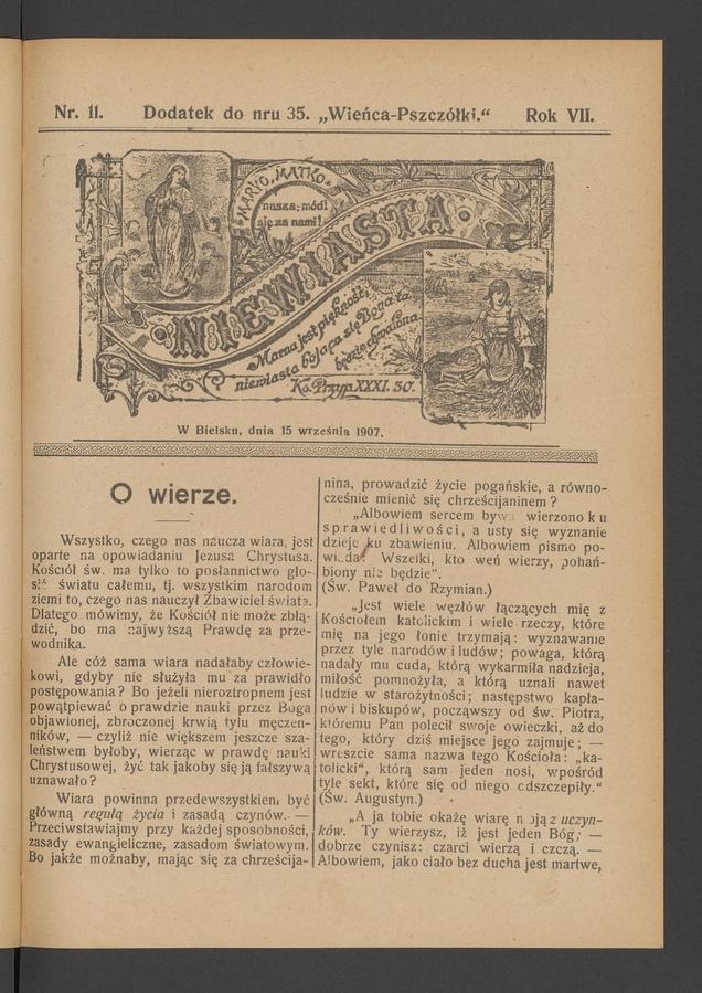 Niewiasta : dodatek do&nbsp;numeru&nbsp;35 &bdquo;Wieńca-Pszcz&oacute;łki&rdquo;. Rok 7, 1907, numer&nbsp;11