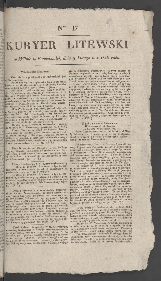 Kuryer Litewski. 1825, numer&nbsp;17