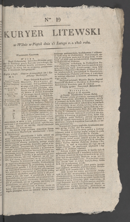 Kuryer Litewski. 1825, numer&nbsp;19