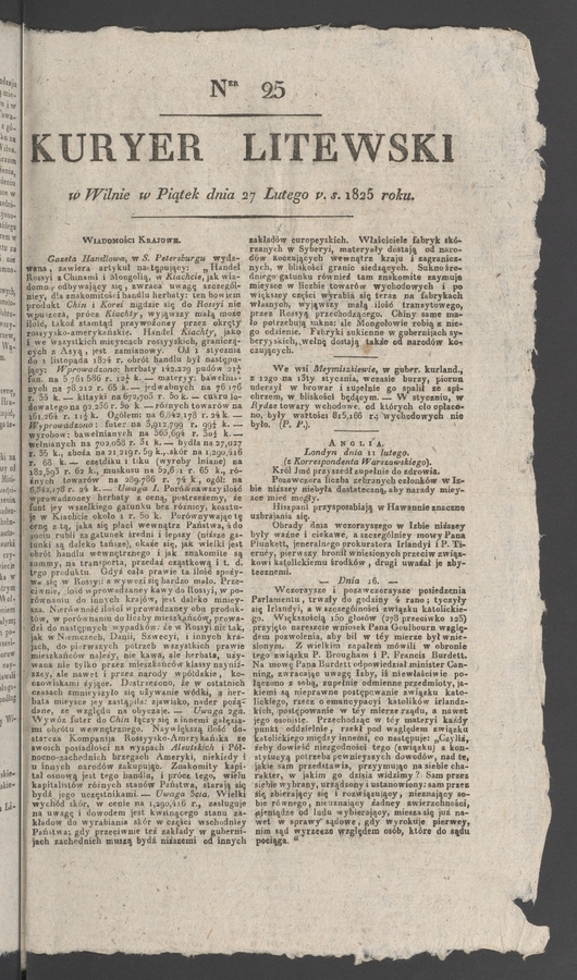 Kuryer Litewski. 1825, numer&nbsp;25