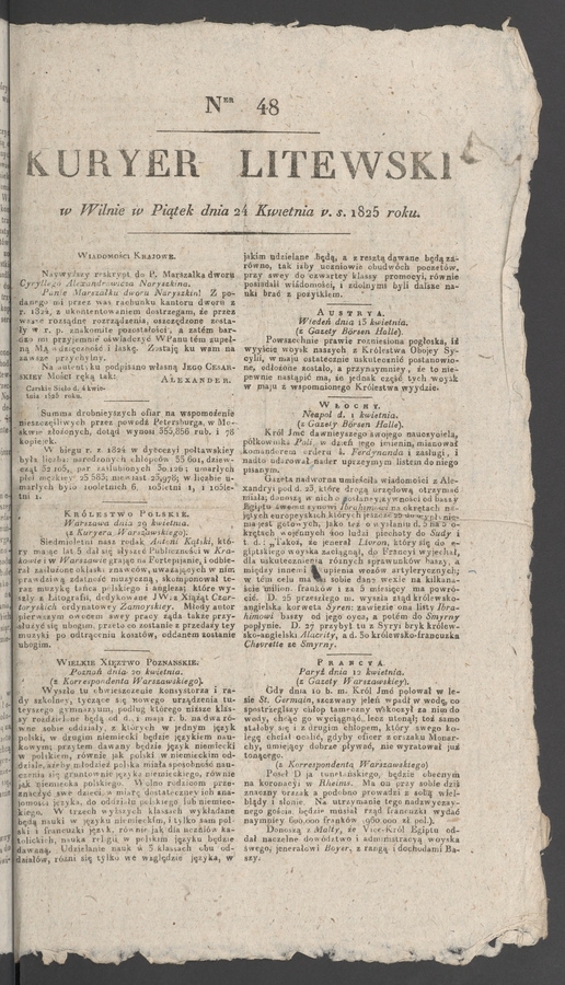 Kuryer Litewski. 1825, numer&nbsp;48
