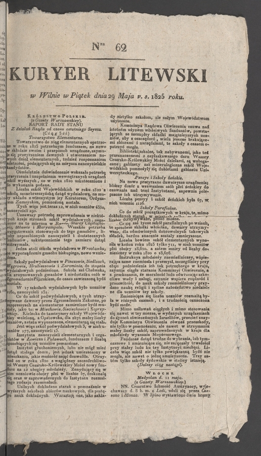 Kuryer Litewski. 1825, numer&nbsp;62