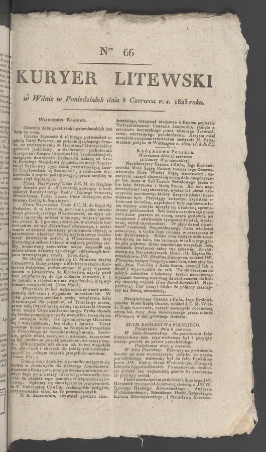 Kuryer Litewski. 1825, numer&nbsp;66