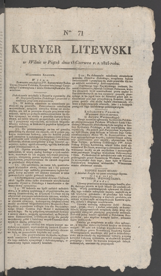 Kuryer Litewski. 1825, numer&nbsp;71