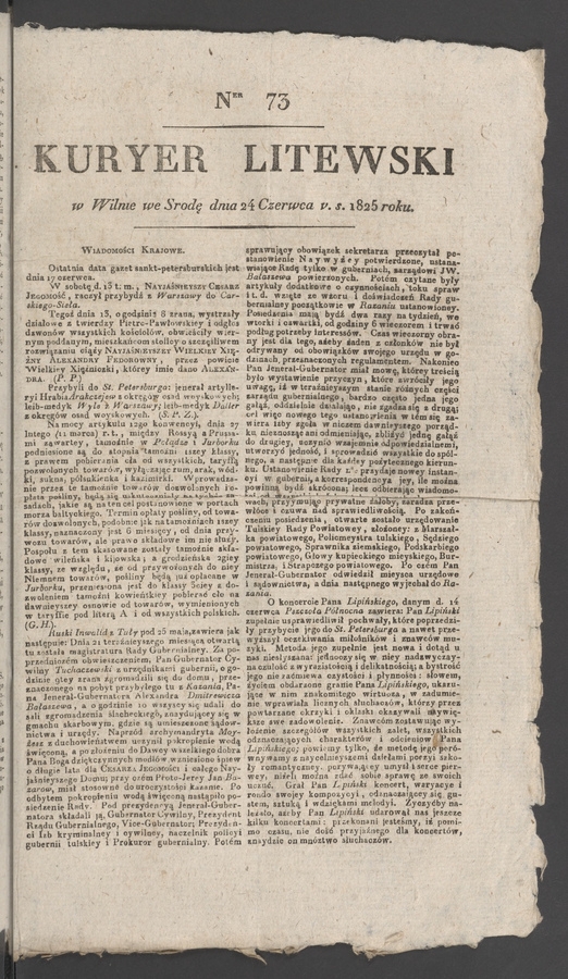 Kuryer Litewski. 1825, numer&nbsp;73