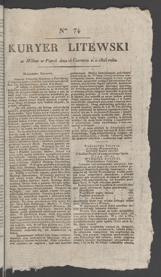 Kuryer Litewski. 1825, numer&nbsp;74