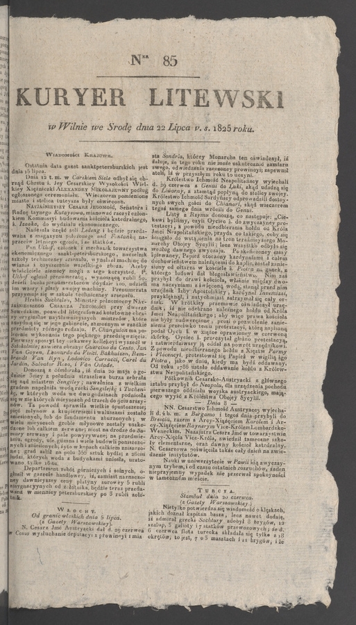 Kuryer Litewski. 1825, numer&nbsp;85