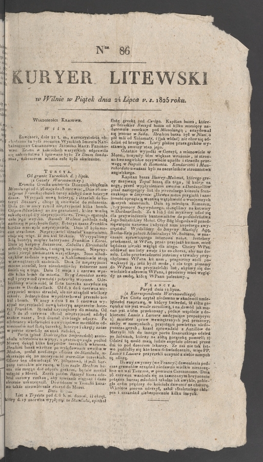 Kuryer Litewski. 1825, numer&nbsp;86