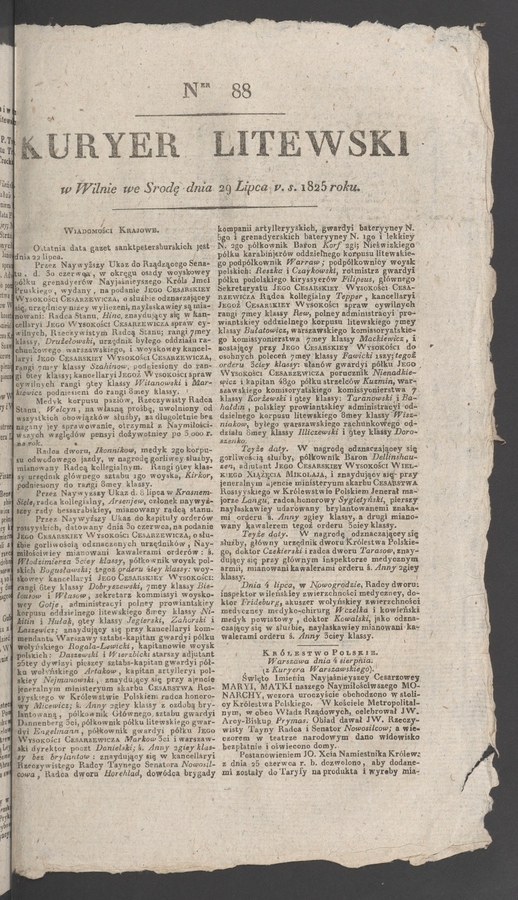 Kuryer Litewski. 1825, numer&nbsp;88
