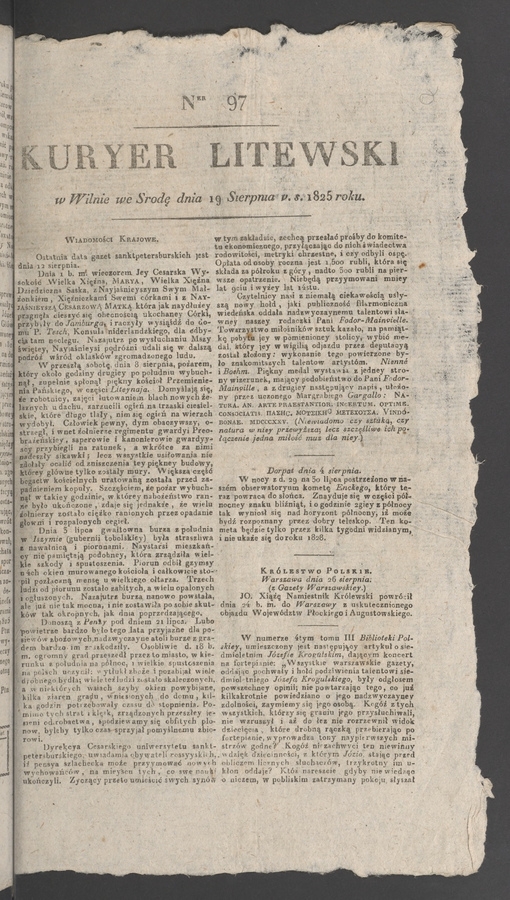 Kuryer Litewski. 1825, numer&nbsp;97