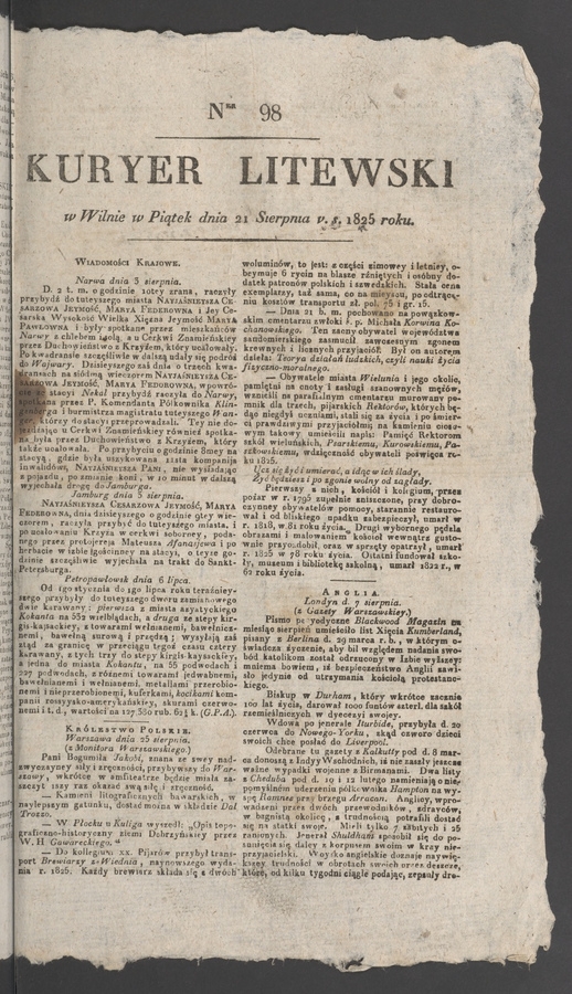 Kuryer Litewski. 1825, numer&nbsp;98