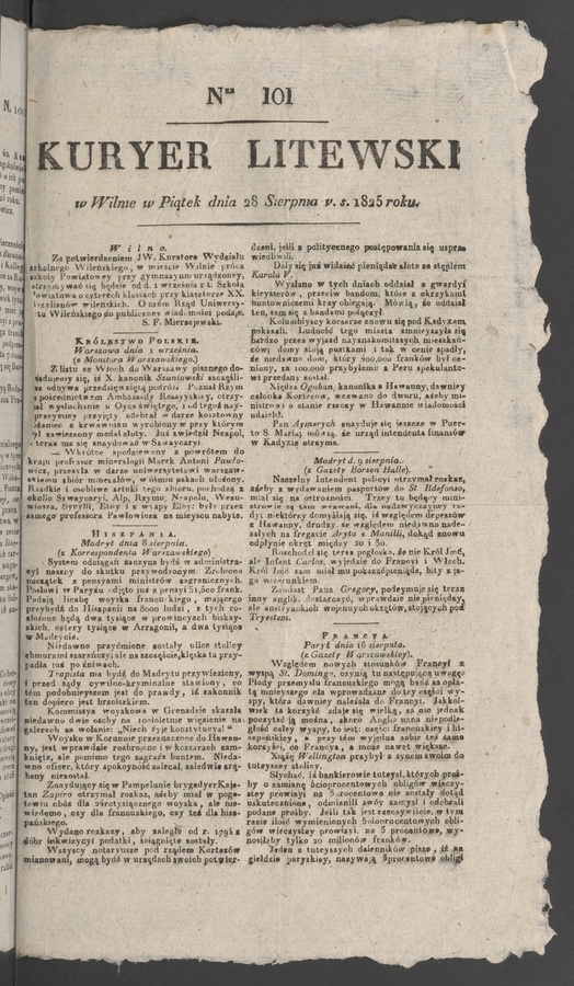 Kuryer Litewski. 1825, numer&nbsp;101