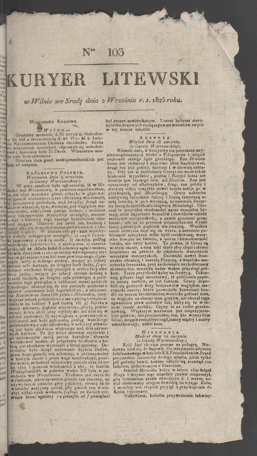 Kuryer Litewski. 1825, numer&nbsp;103