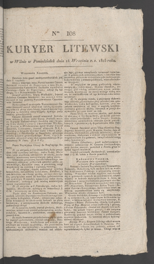 Kuryer Litewski. 1825, numer&nbsp;108