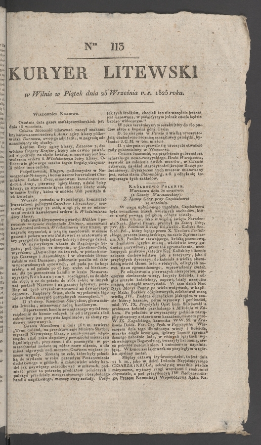 Kuryer Litewski. 1825, numer&nbsp;113