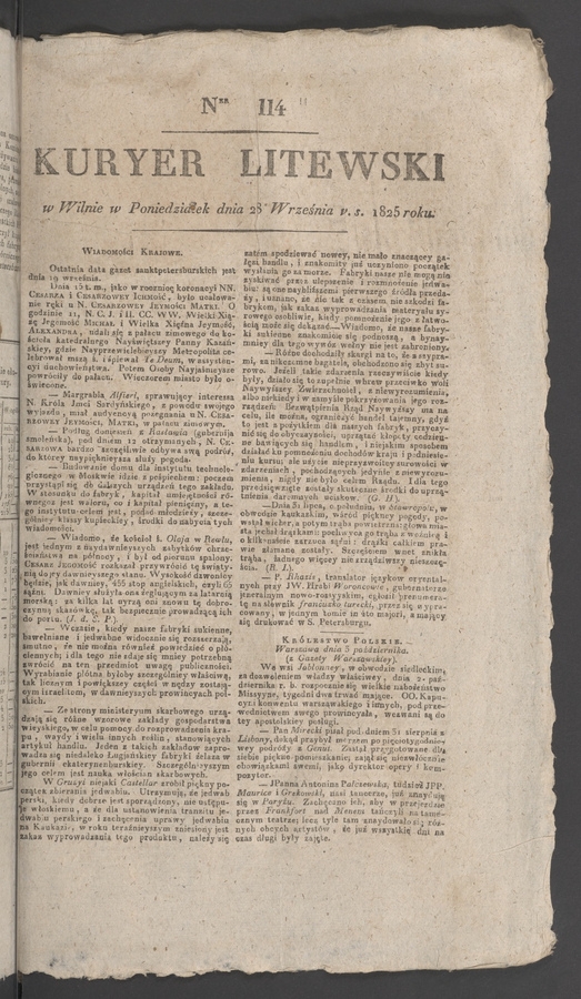 Kuryer Litewski. 1825, numer&nbsp;114