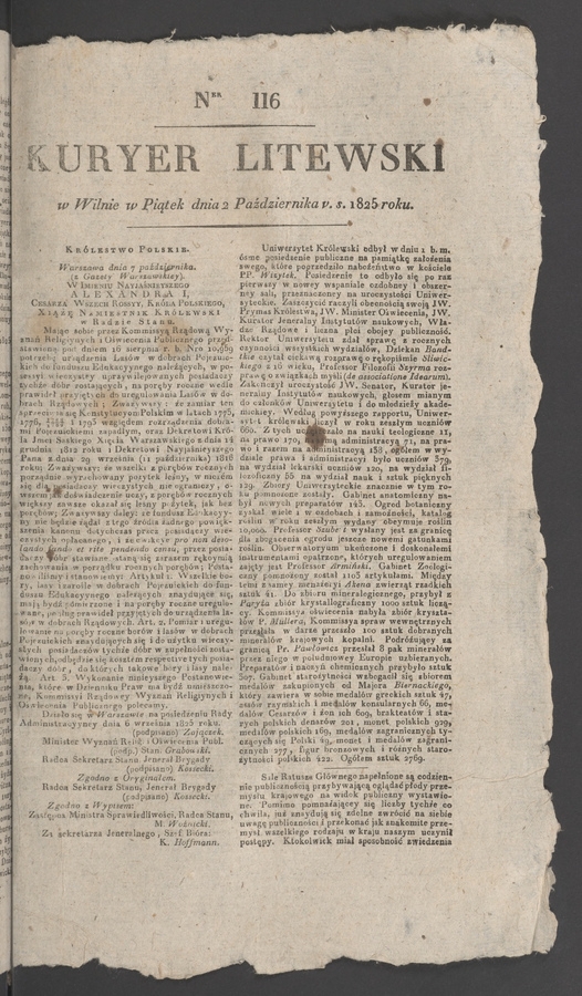 Kuryer Litewski. 1825, numer&nbsp;116