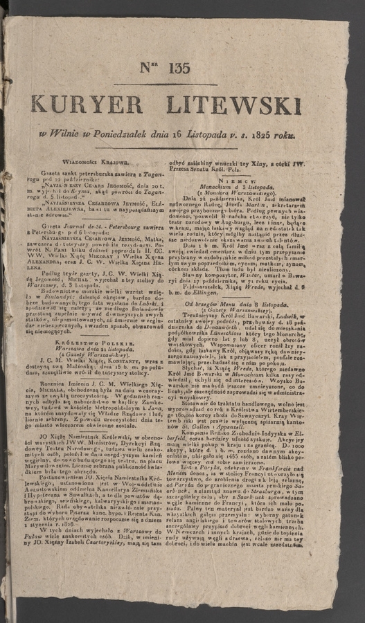 Kuryer Litewski. 1825, numer&nbsp;135