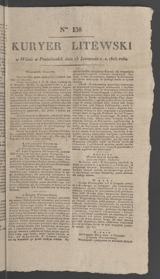 Kuryer Litewski. 1825, numer&nbsp;138