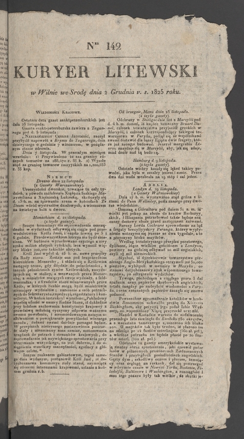 Kuryer Litewski. 1825, numer&nbsp;142