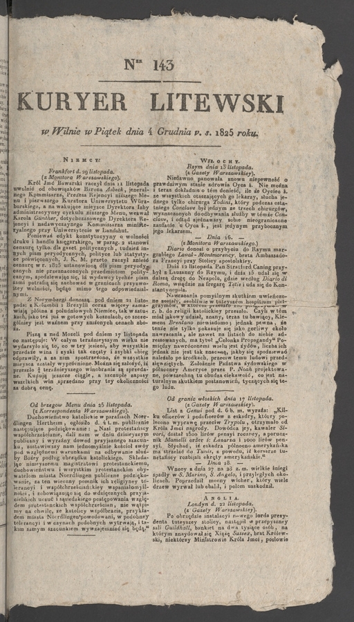 Kuryer Litewski. 1825, numer&nbsp;143