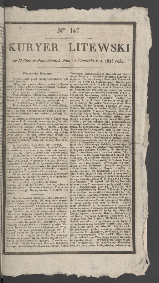 Kuryer Litewski. 1825, numer&nbsp;147