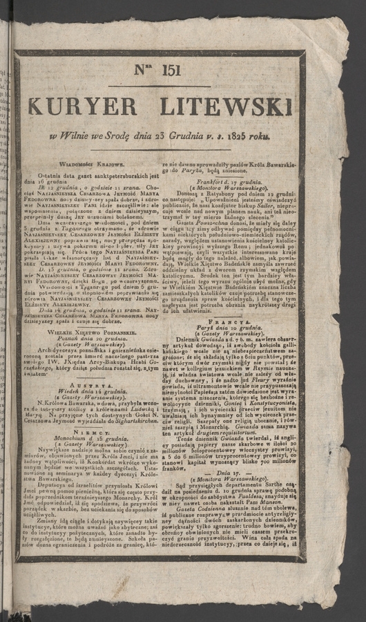 Kuryer Litewski. 1825, numer&nbsp;151
