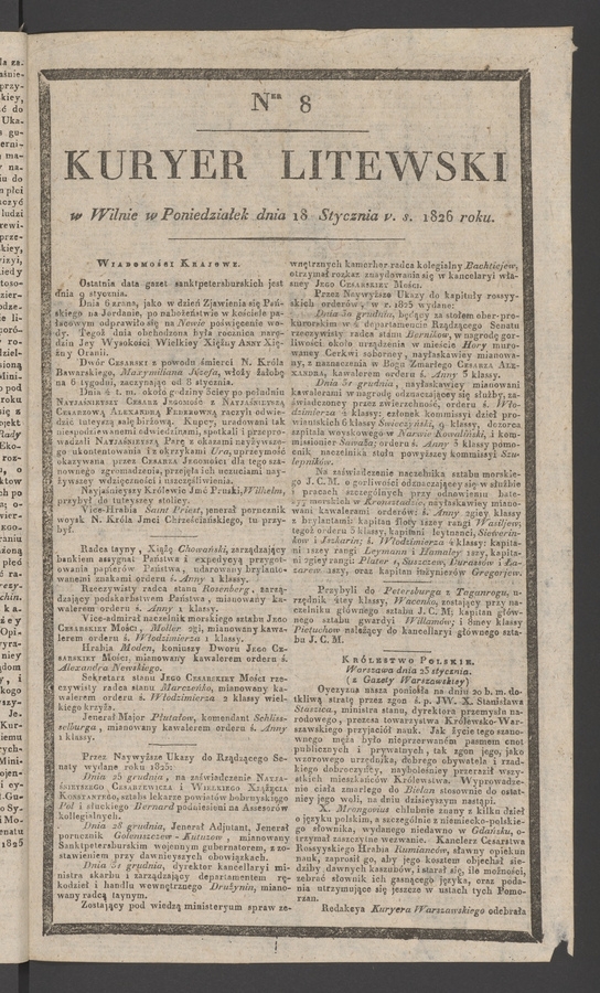 Kuryer Litewski. 1826, numer&nbsp;8
