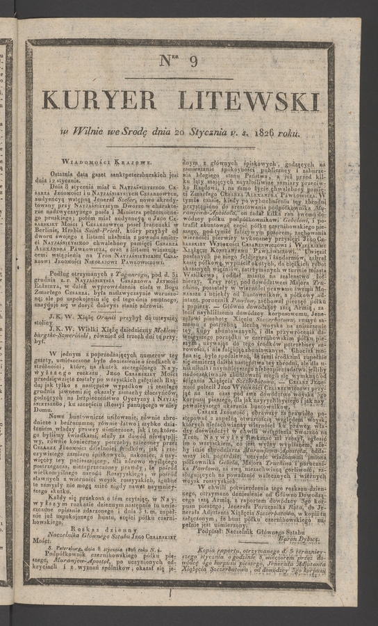 Kuryer Litewski. 1826, numer&nbsp;9