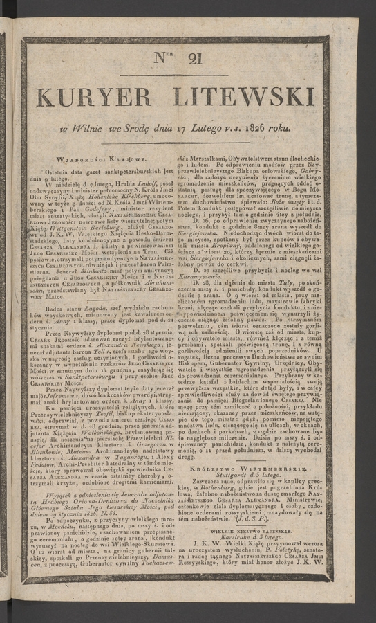 Kuryer Litewski. 1826, numer&nbsp;21