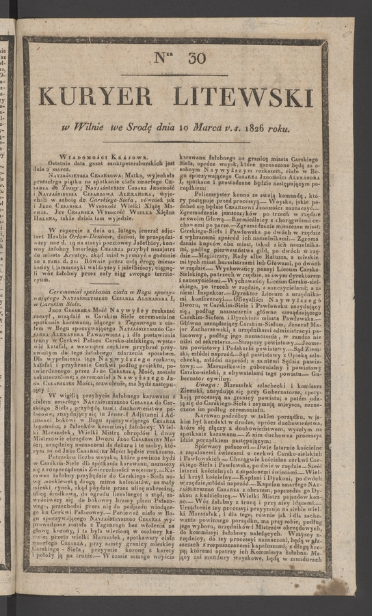 Kuryer Litewski. 1826, numer&nbsp;30