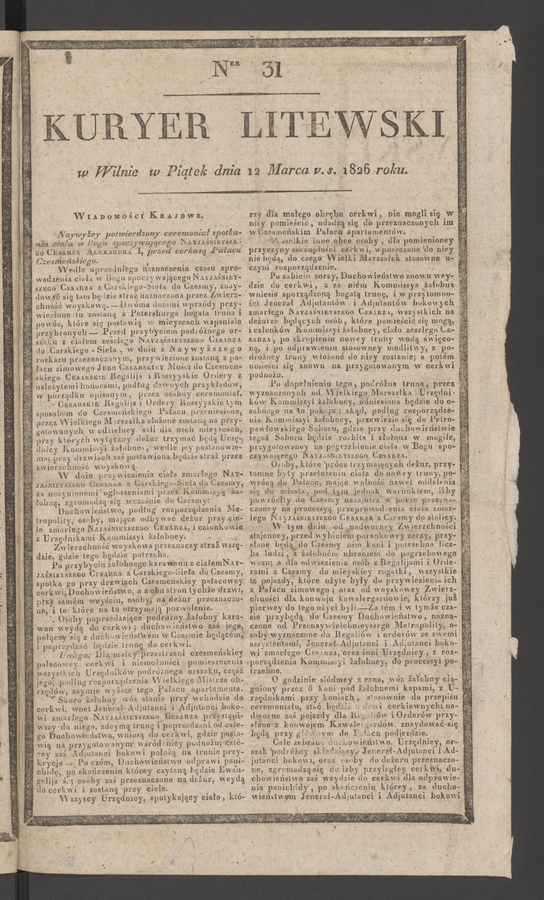 Kuryer Litewski. 1826, numer&nbsp;31