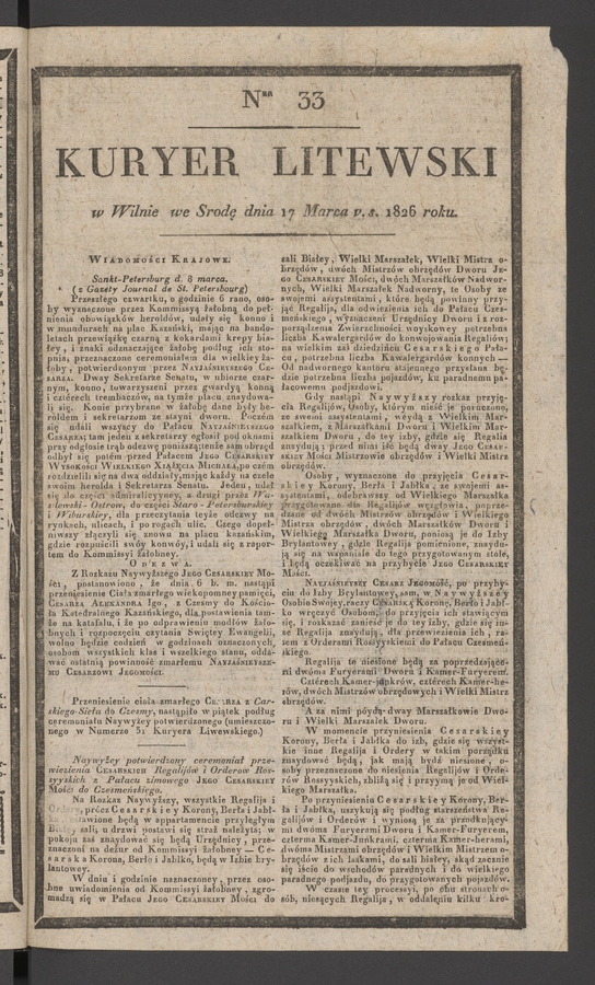 Kuryer Litewski. 1826, numer&nbsp;33