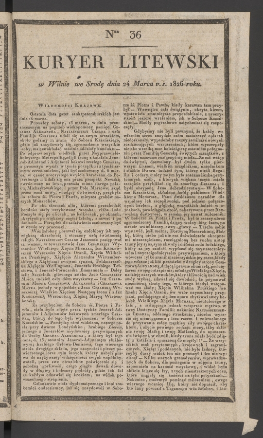 Kuryer Litewski. 1826, numer&nbsp;36