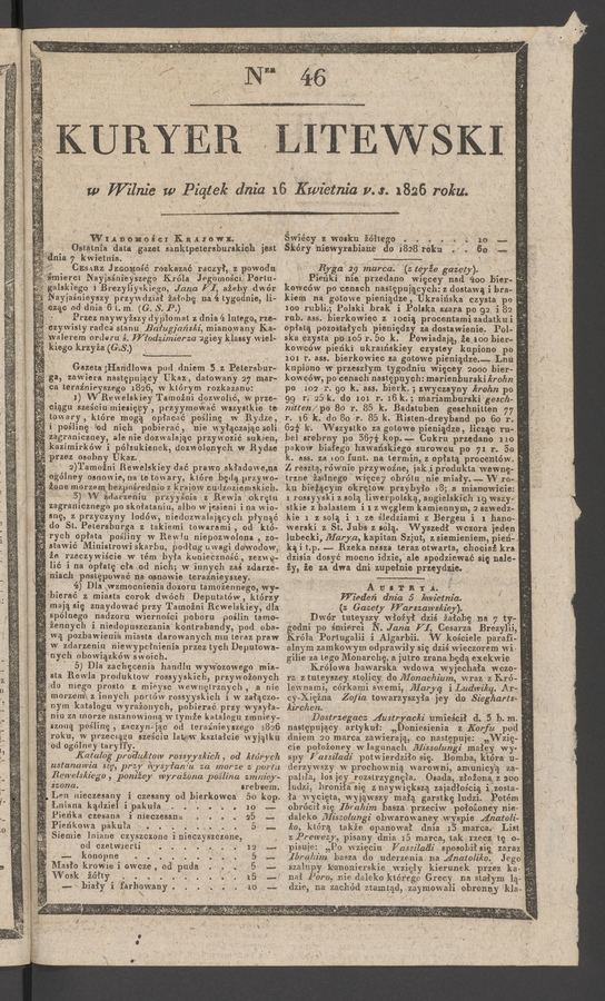 Kuryer Litewski. 1826, numer&nbsp;46