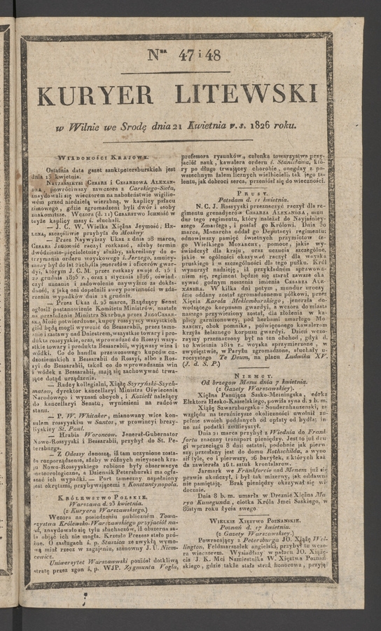 Kuryer Litewski. 1826, numer&nbsp;47-48