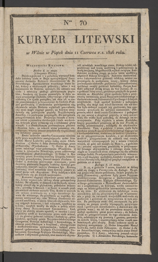 Kuryer Litewski. 1826, numer&nbsp;70