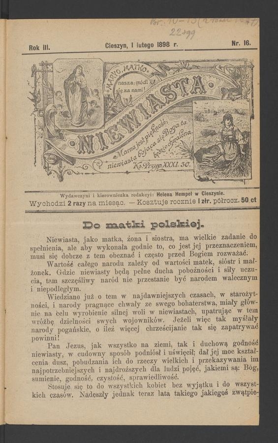Niewiasta. Rok&nbsp;3, 1898, numer&nbsp;16