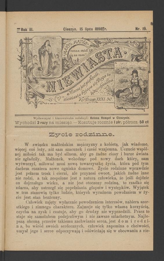 Niewiasta. Rok&nbsp;3, 1898, numer&nbsp;19