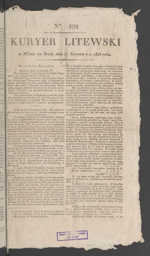 Kuryer Litewski. 1826, numer&nbsp;102