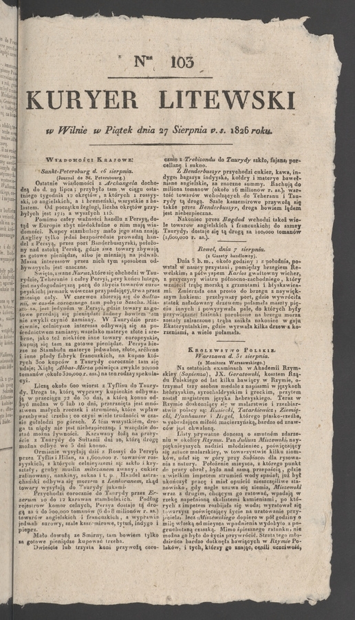 Kuryer Litewski. 1826, numer&nbsp;103